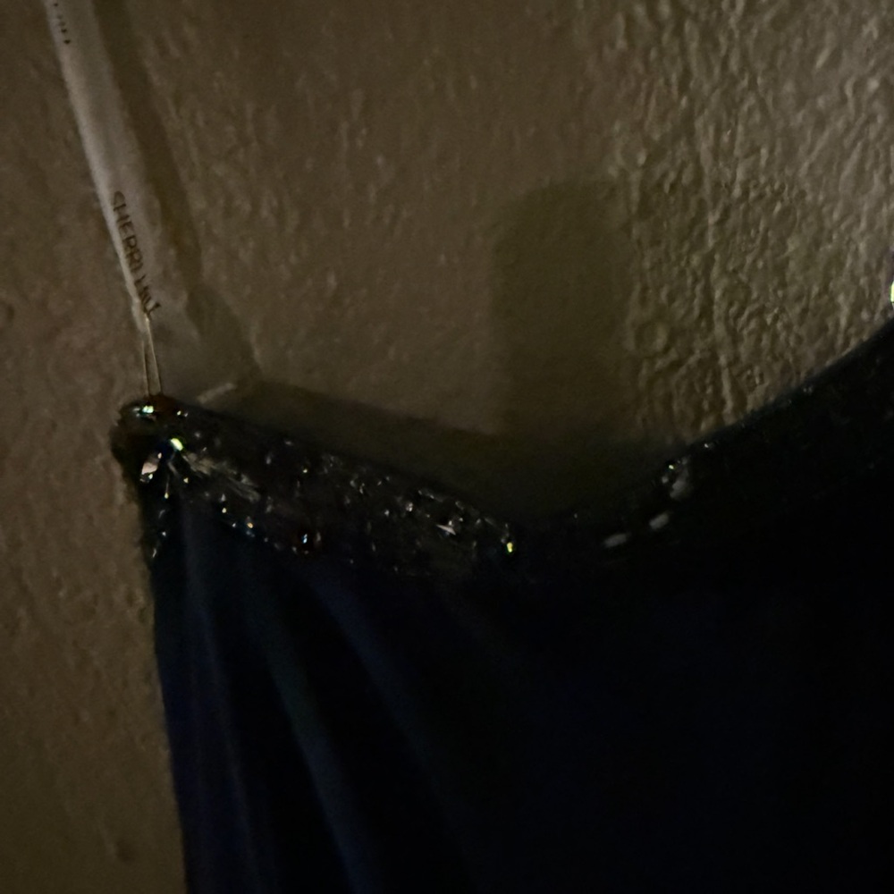 Sherri Hill Navy and Gold Long Sleeve Dress - Picture 5 of 5